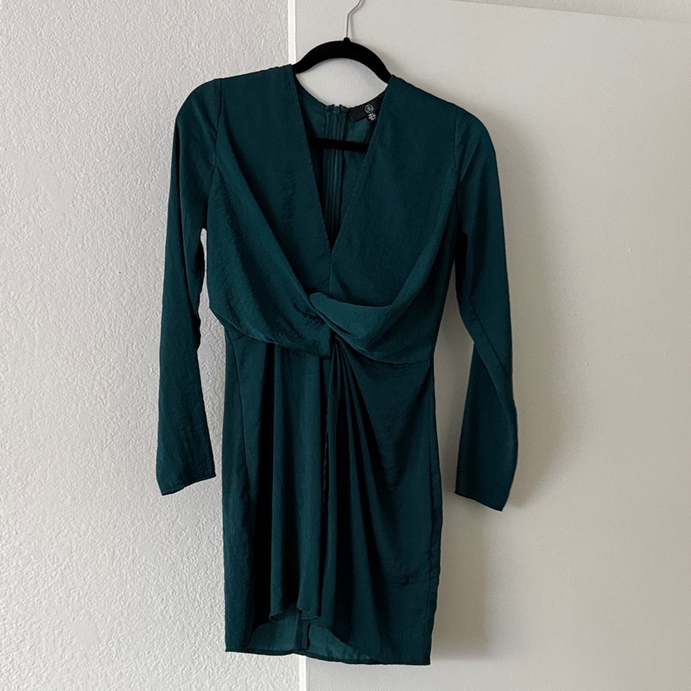 Missguided Teal Green Long Sleeve Twist Front Dress